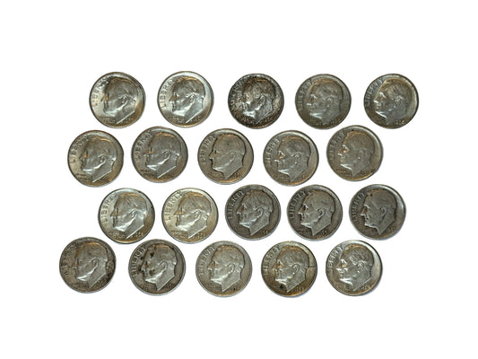 Lot of 20 US coins 90 percent silver Roosevelt dimes $2.00 face value