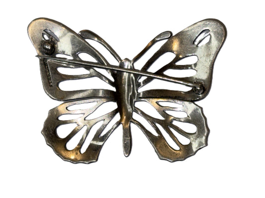 sterling silver marcasite pyrite butterfly pin brooch back
