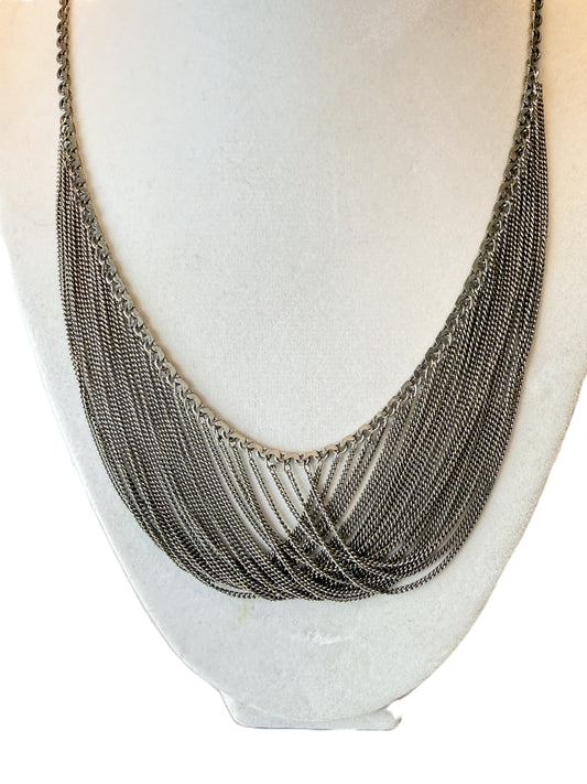 sterling silver draping bib necklace multistrand chain 925