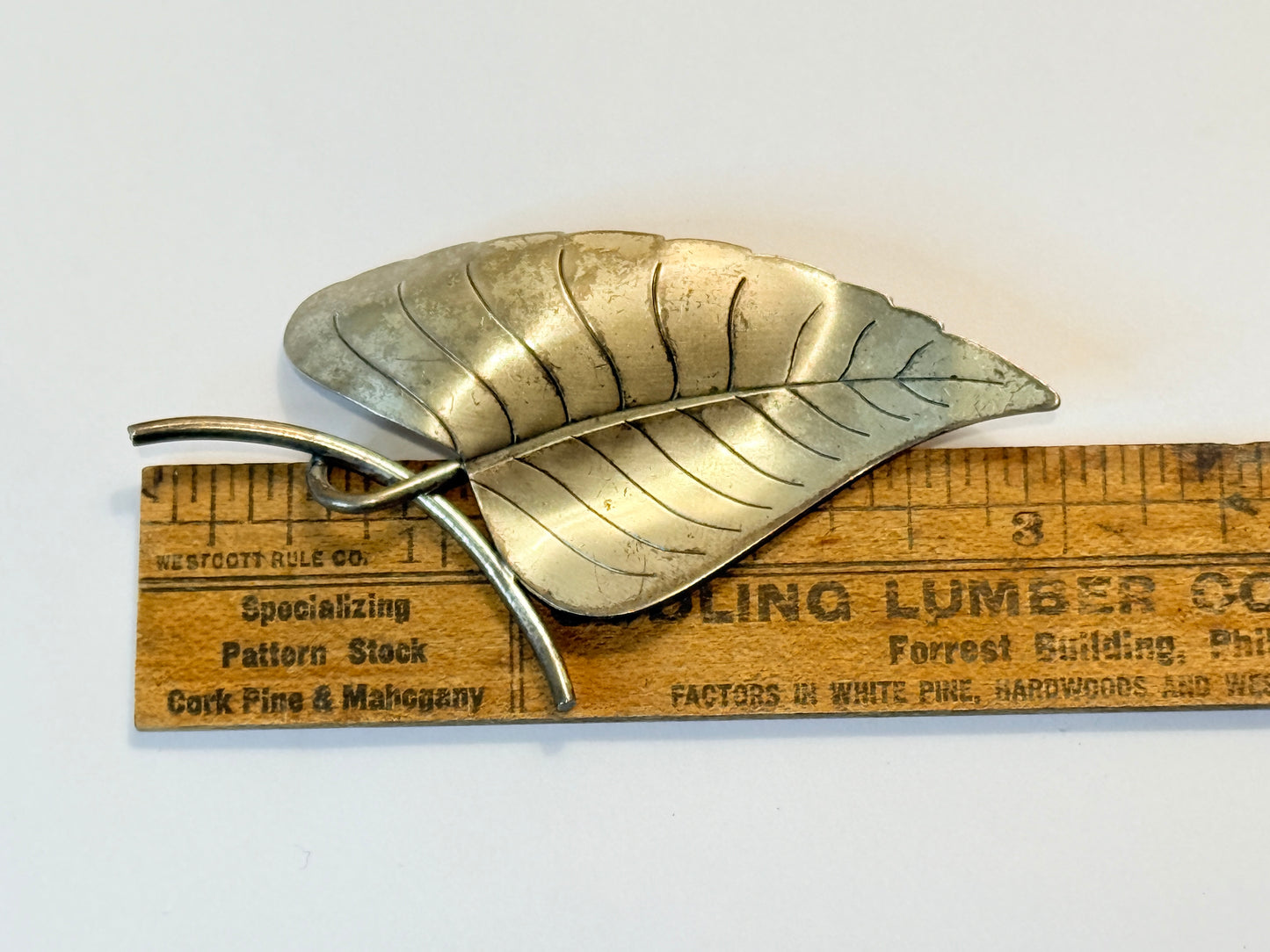 Vintage Signed Beau Sterling Silver Leaf Pin Abstract Brooch 3 Inch Modernist