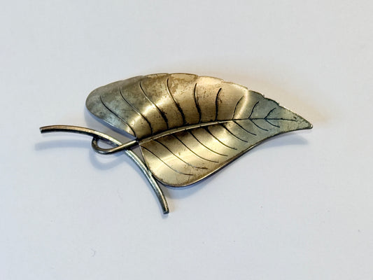 Vintage Signed Beau Sterling Silver Leaf Pin Abstract Brooch 3 Inch Modernist