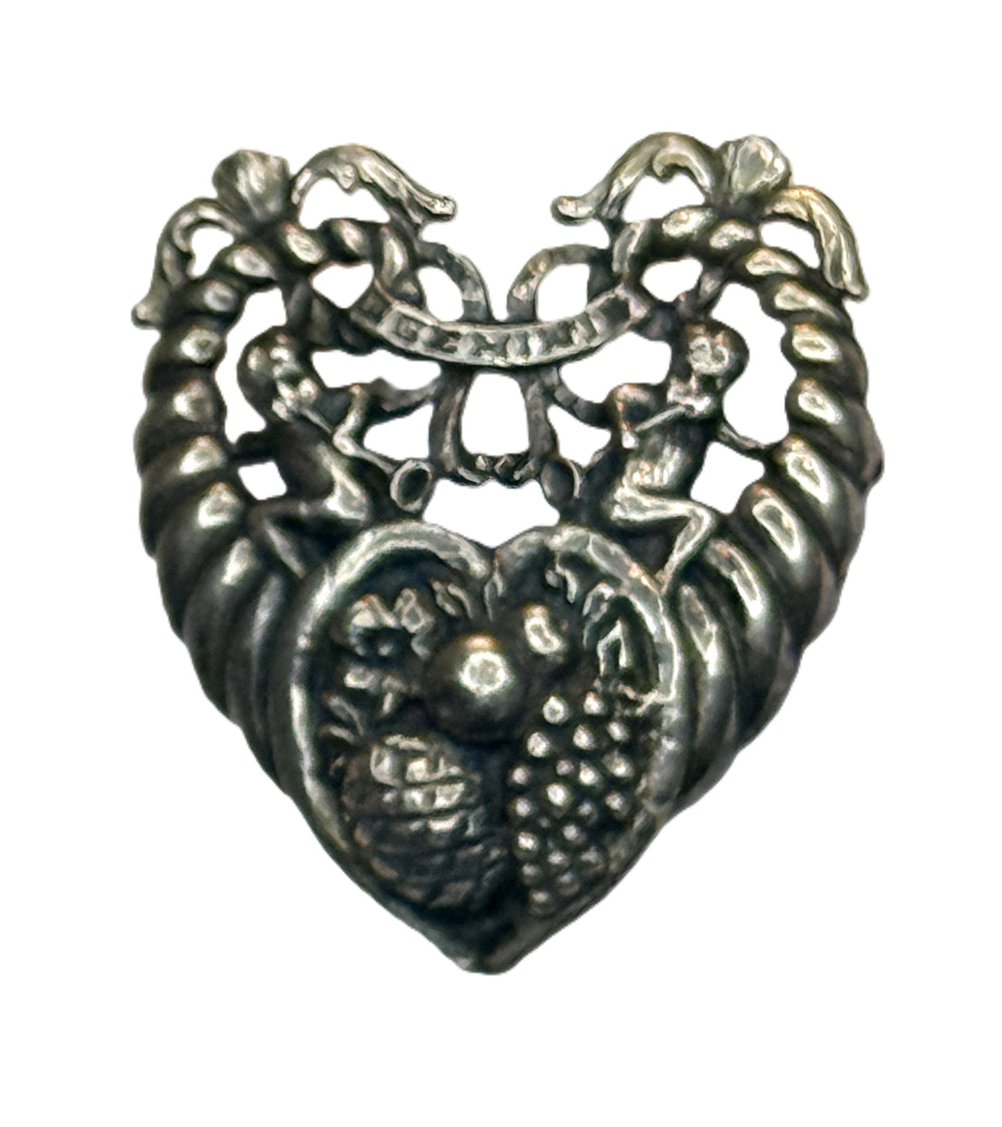 Vintage Sterling Silver Cini Gemini Zodiac Heart Pin Brooch