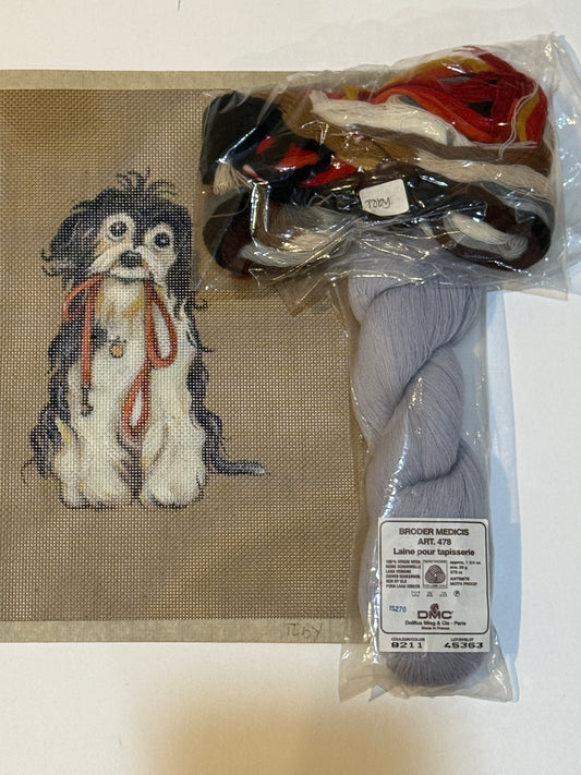 Hand-Painted DOG Needlepoint Canvas + Thread Kit Spaniel