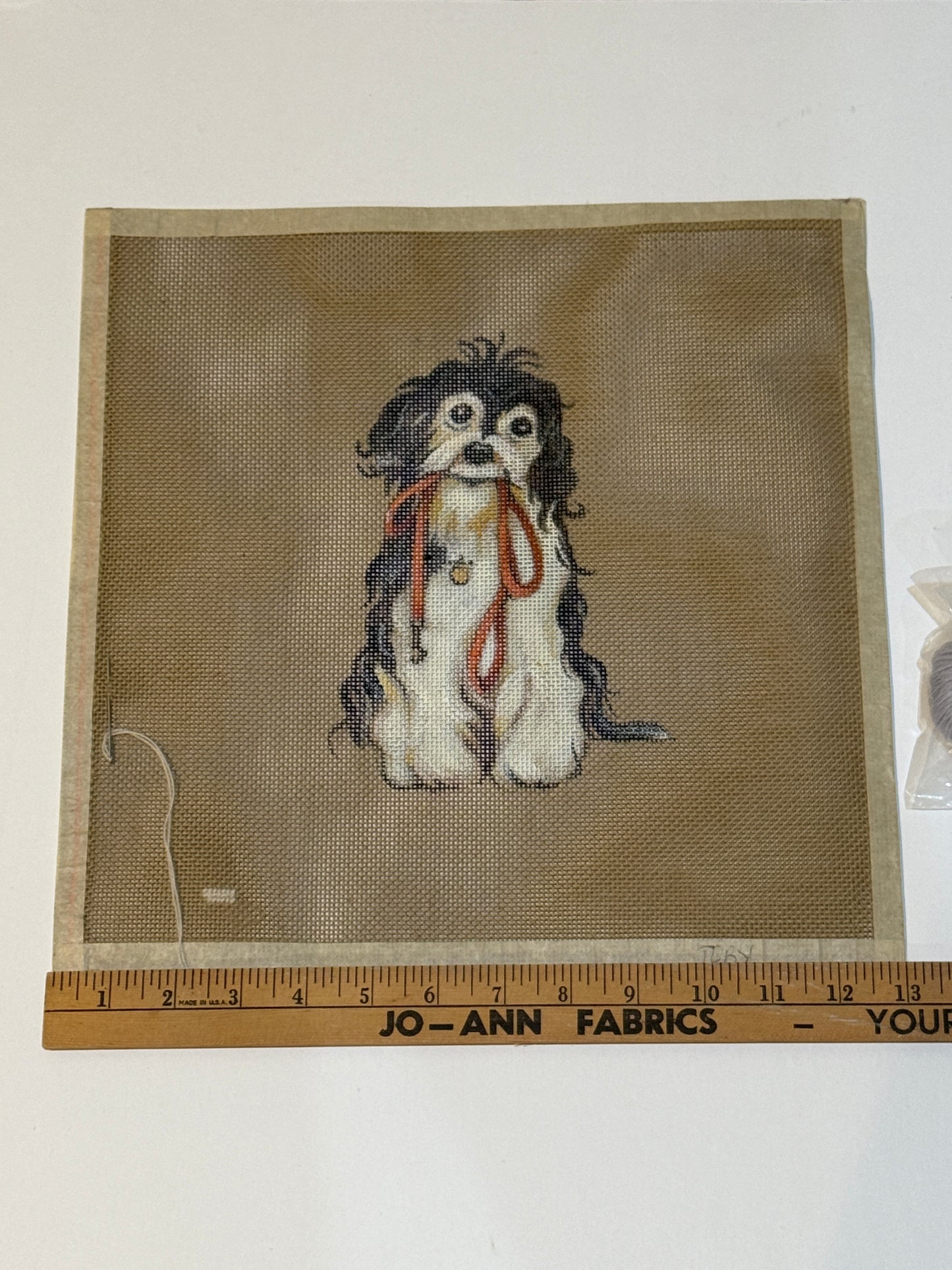 Hand-Painted DOG Needlepoint Canvas + Thread Kit Spaniel