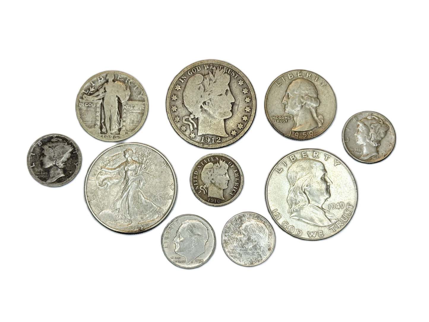 Collection of junk silver coins US 90% silver coins lot $2.50 face value