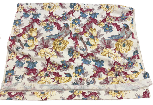 Bark Cloth Vintage 1940s Drapery Fabric Panel Tropical Birds and Flowers 82 x 47
