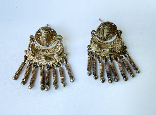 pair of ornate sterling silver dangle earrings vintage 1970s