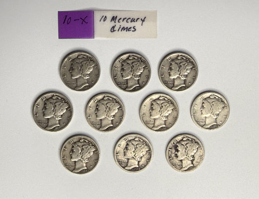 Lot 10X Mercury dimes 1918 1920s 1930s
