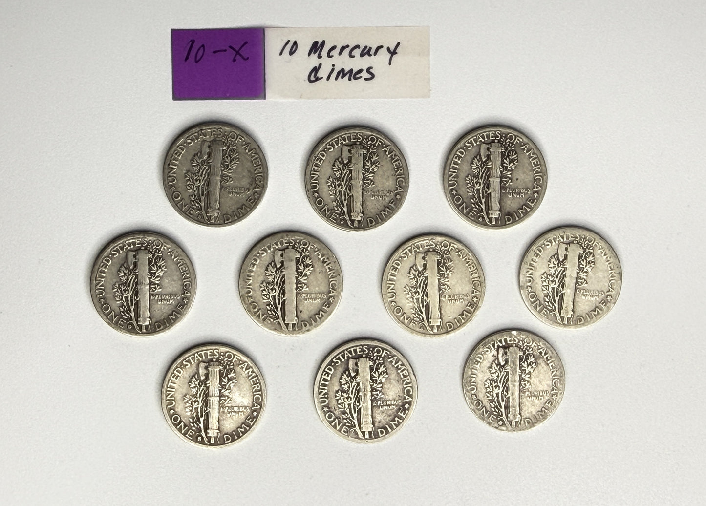 10 Mercury dime US coins 90 percent silver junk silver