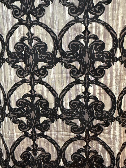 Mid Century Cohama Fabric CASTILE Hand Printed 1 yard Spanish Wrought Iron Print