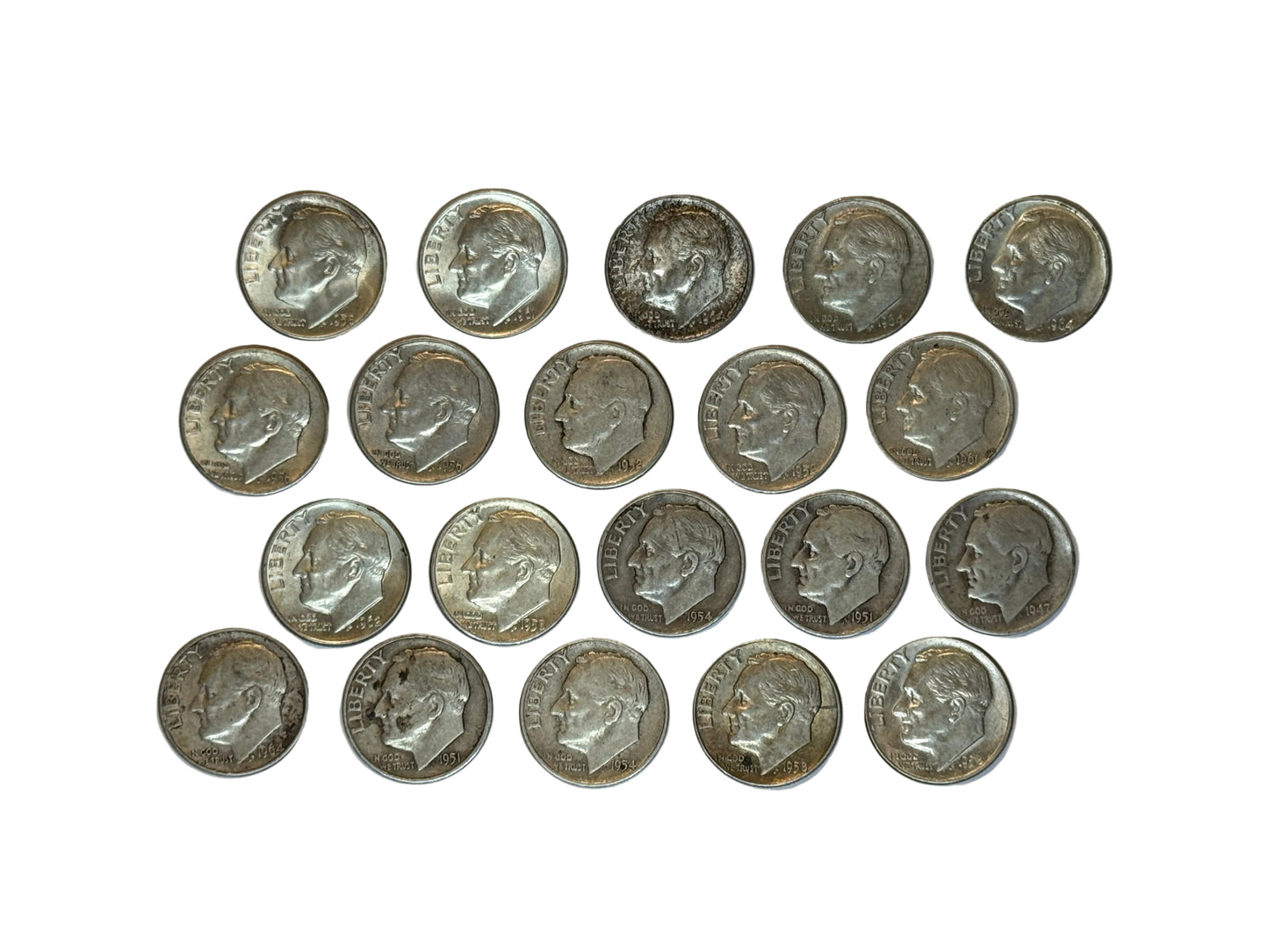 Lot of 20 US coins 90 percent silver Roosevelt dimes $2.00 face value