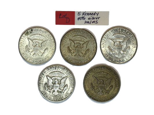 Lot of 5 Kennedy 40 percent silver half dollar coins 1967 1968 1969 JFK