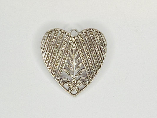 sterling silver marcasite pyrite heart pin brooch convertible pendant