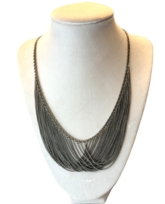 sterling silver draping bib necklace multistrand chain 925