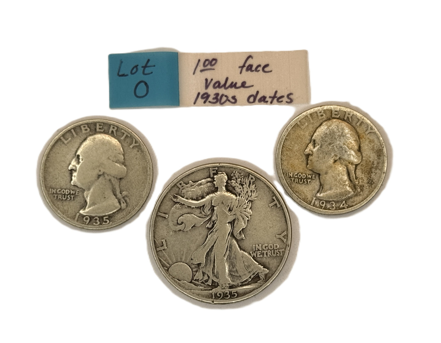$1.00 face value US silver coins 1930s dates Walking Liberty half Washington quarters