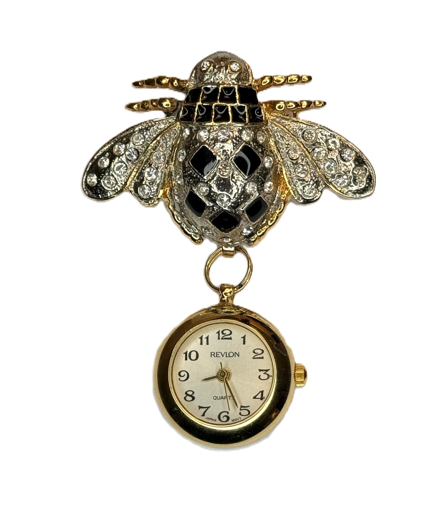 Vintage Rhinestone and Enamel BEE Pin and Watch Signed Revlon