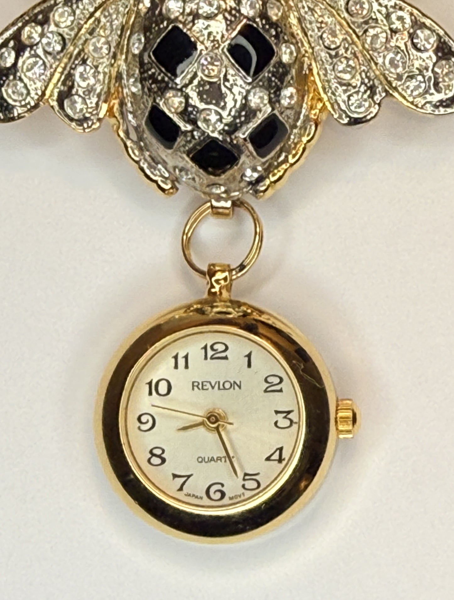Vintage Rhinestone and Enamel BEE Pin and Watch Signed Revlon