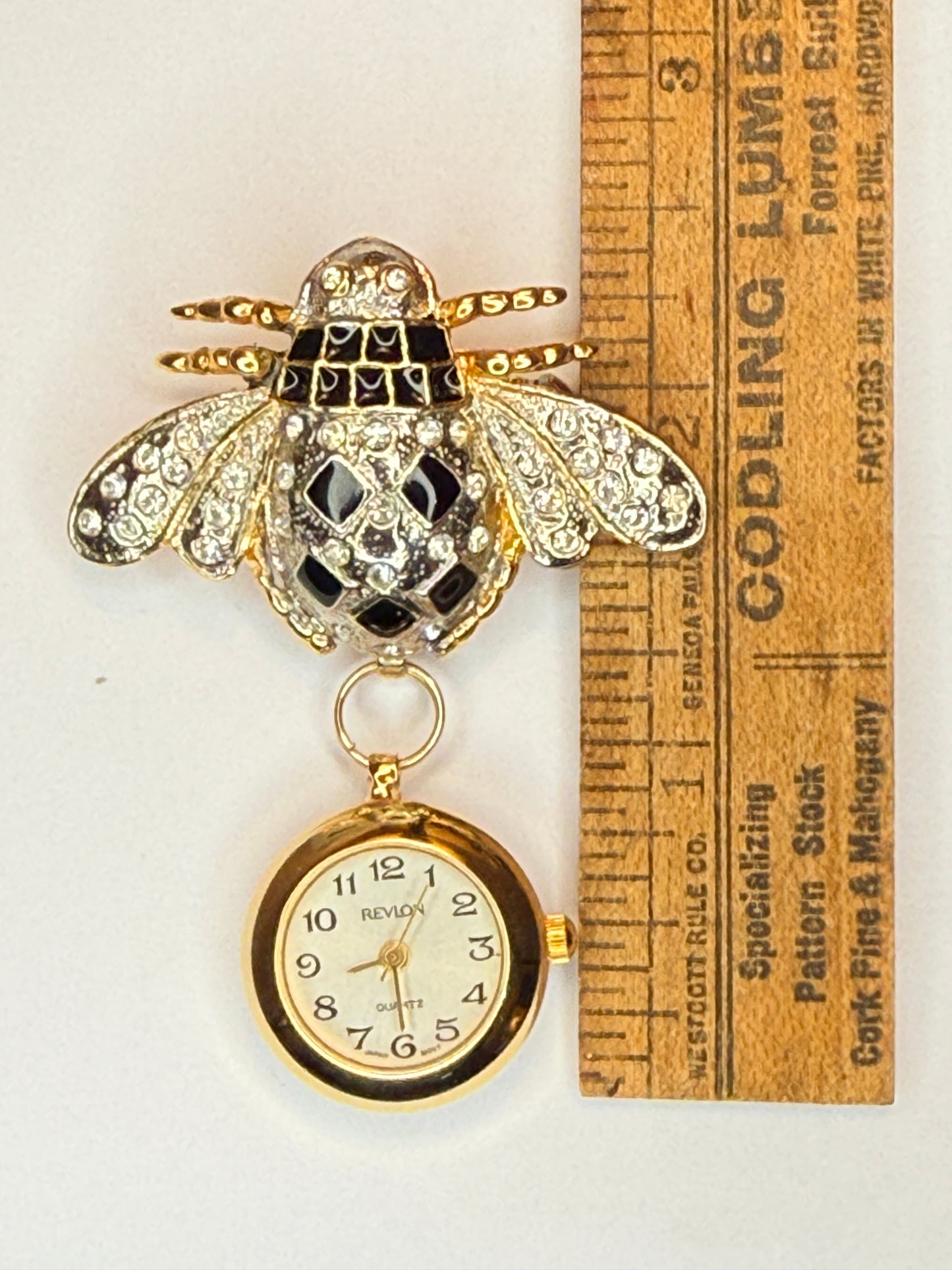 Vintage Rhinestone and Enamel BEE Pin and Watch Signed Revlon