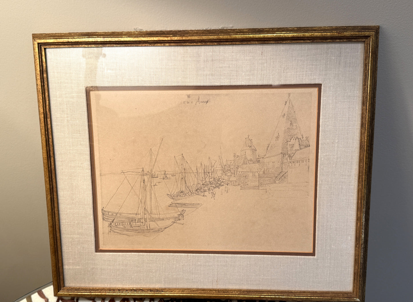 Vintage Catalda Fine Arts Print Durer Quay at Antwerp Framed 1940s