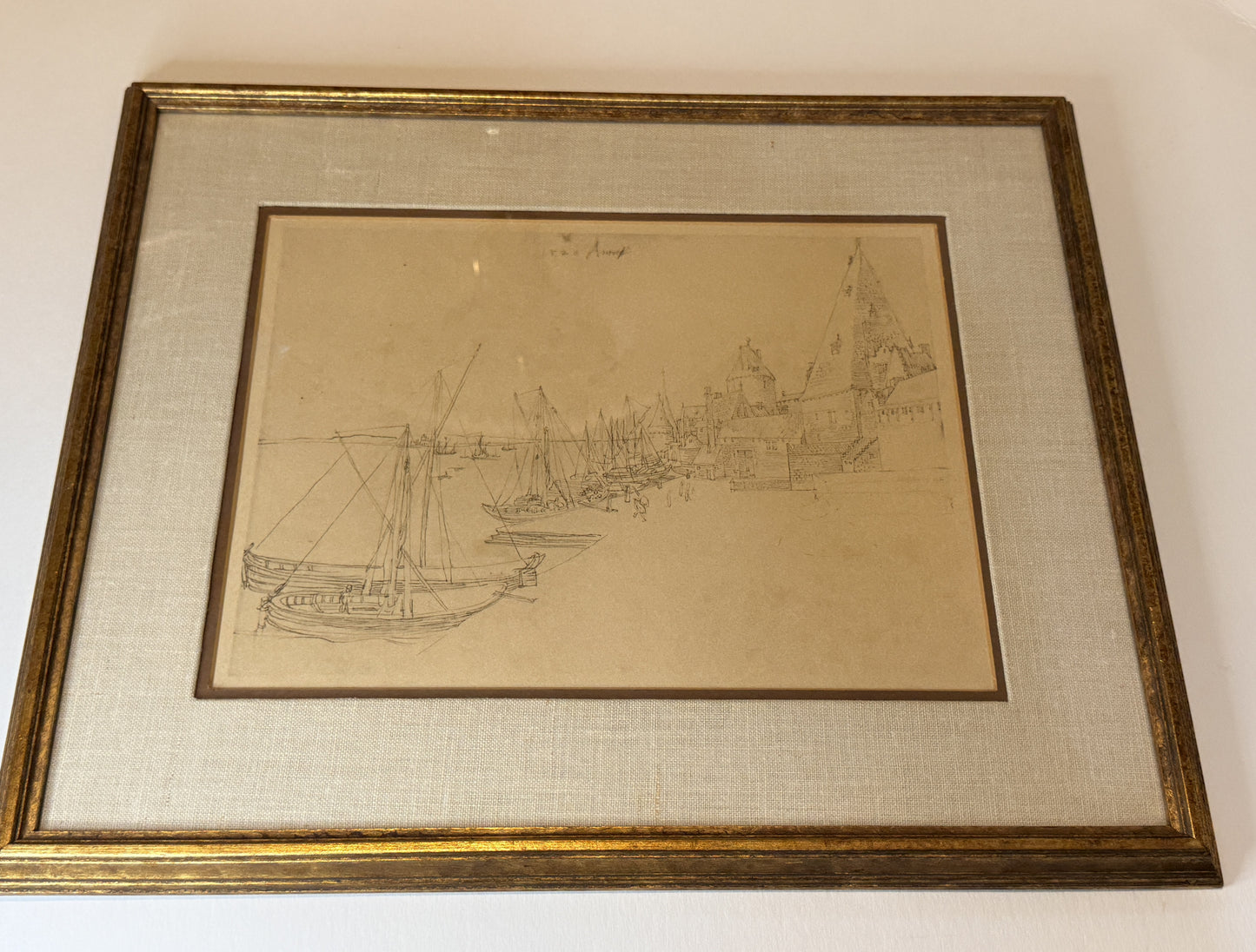 Vintage Catalda Fine Arts Print Durer Quay at Antwerp Framed 1940s