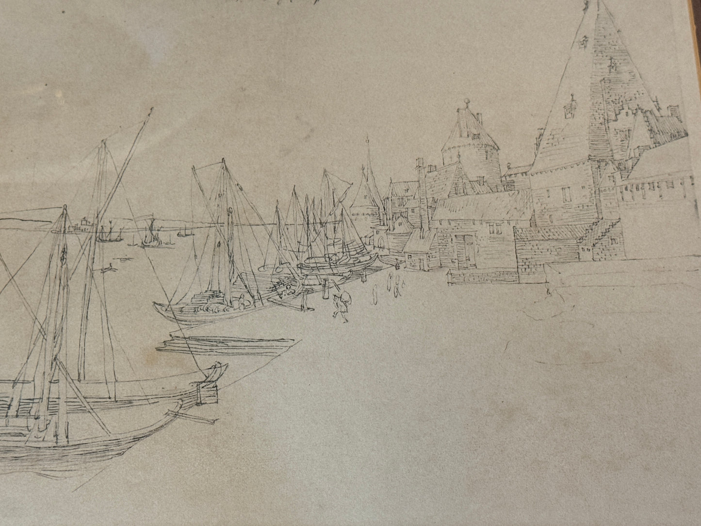 Vintage Catalda Fine Arts Print Durer Quay at Antwerp Framed 1940s