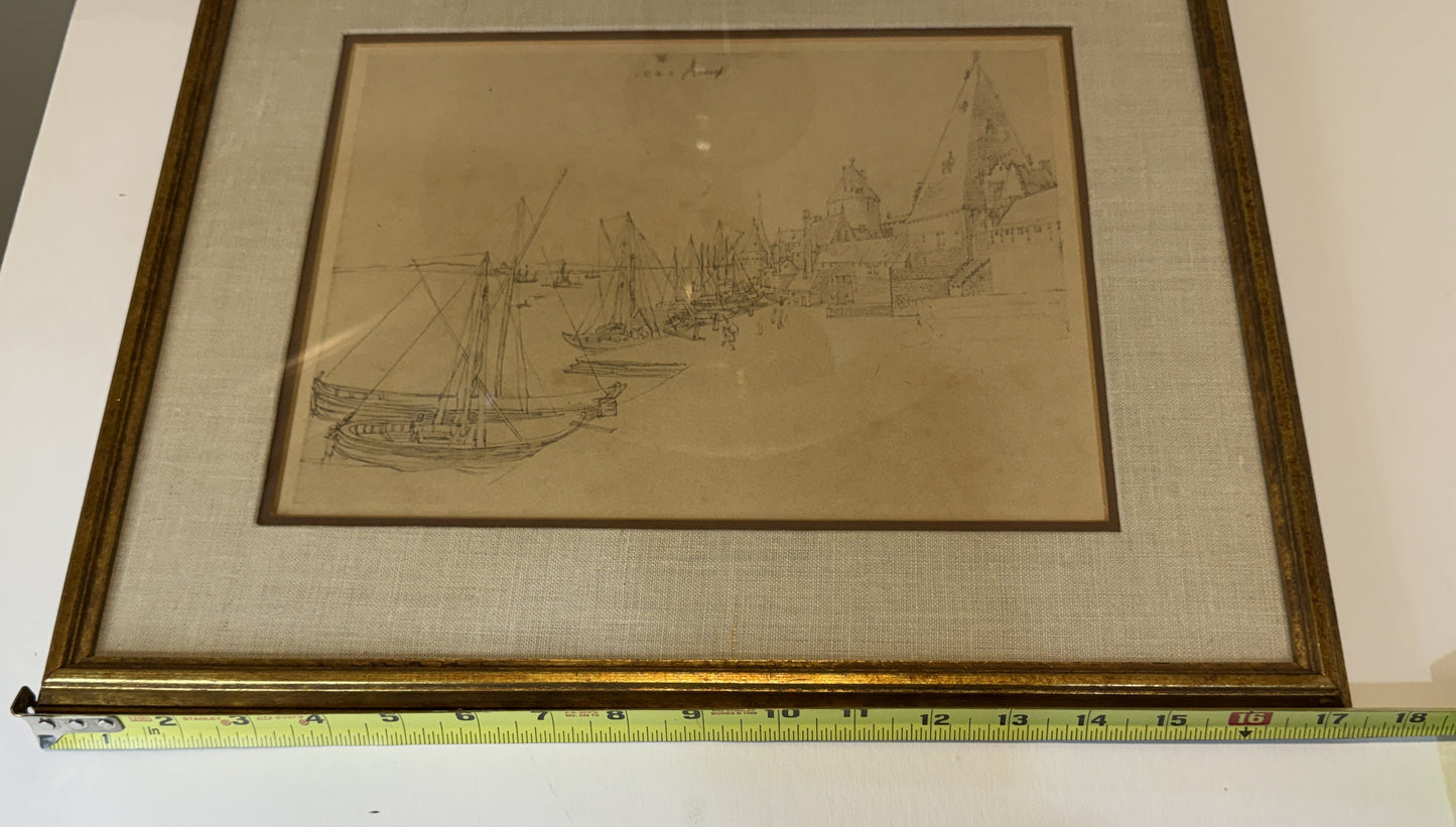 Vintage Catalda Fine Arts Print Durer Quay at Antwerp Framed 1940s