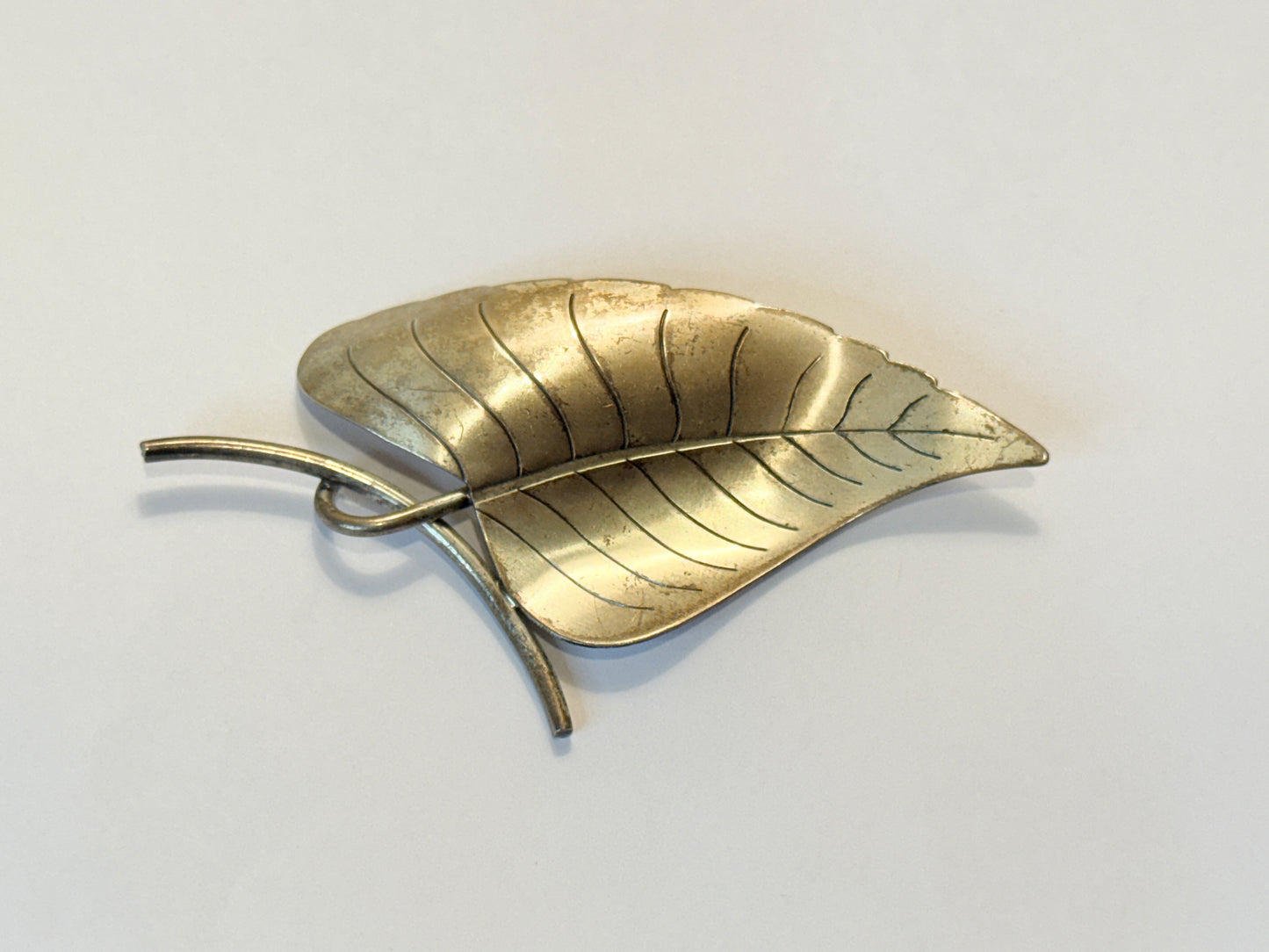 Vintage Signed Beau Sterling Silver Leaf Pin Abstract Brooch 3 Inch Modernist