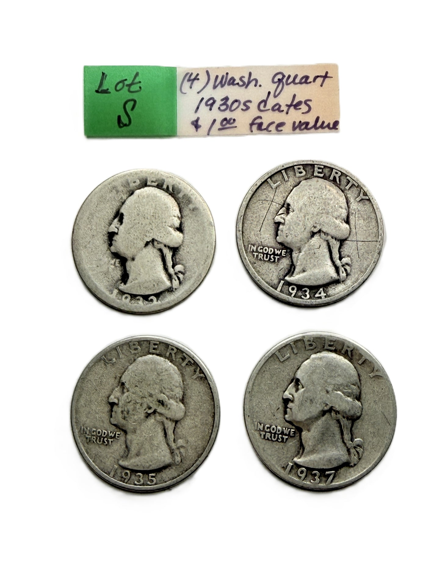Four Washington Quarters from the 1930s  junk silver