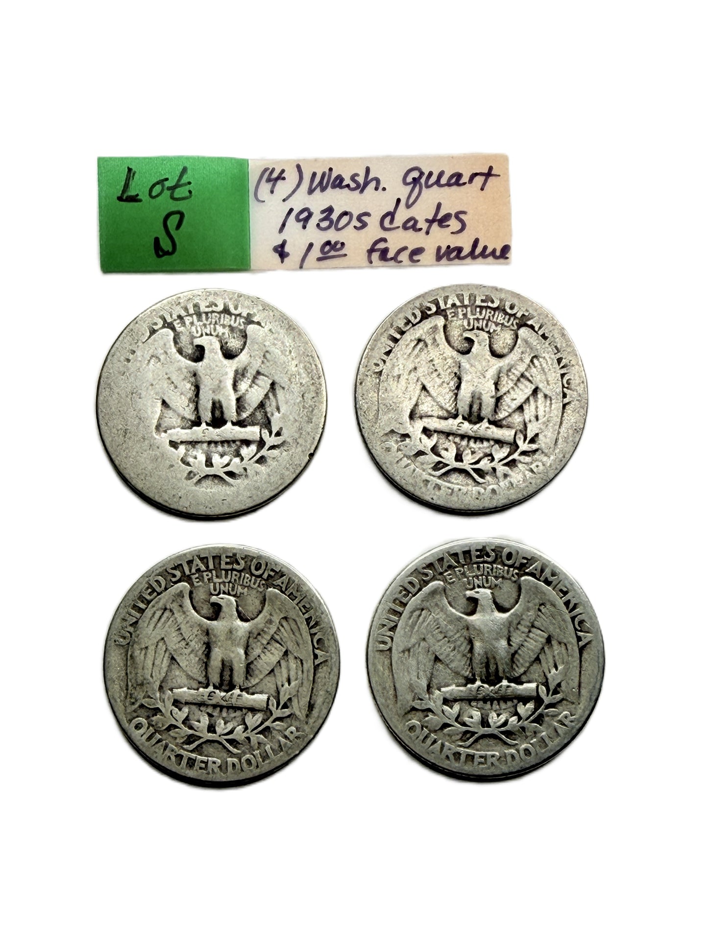 Four Washington Quarters from the 1930s  junk silver 1932