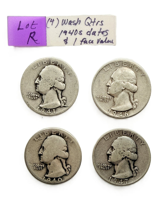 Four Washington Quarters from the 1940s  junk silver