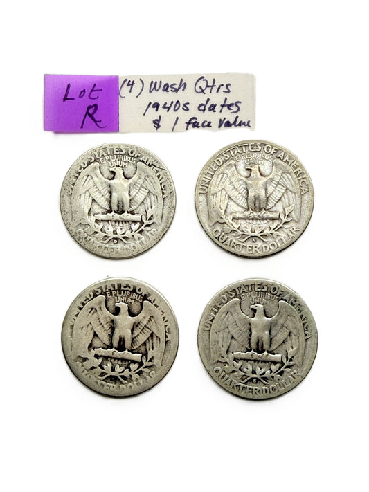 Four Washington Quarters from the 1940s  junk silver