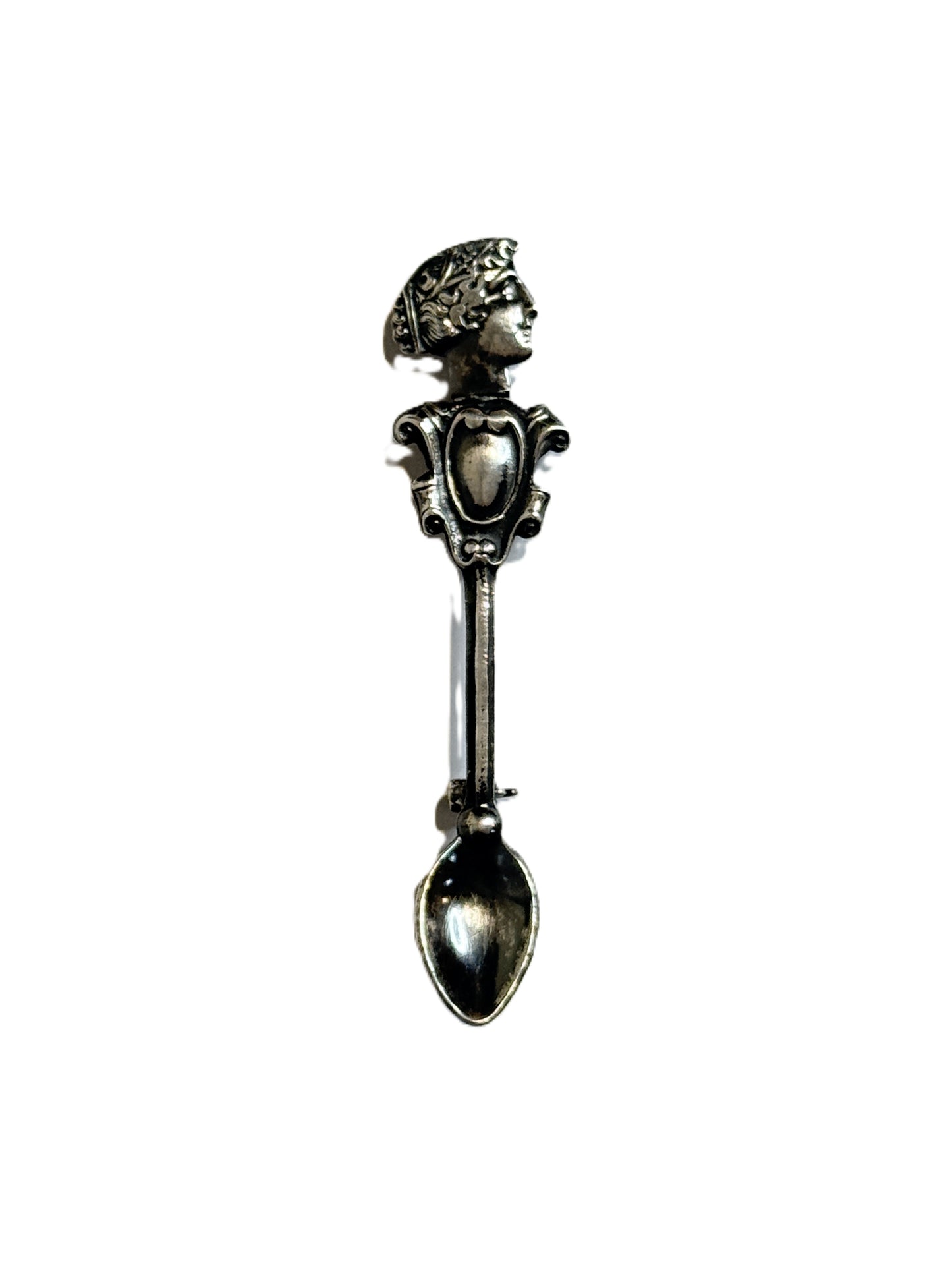 Vintage Sterling Silver Miniature Spoon Pin Caesar Greek Theme