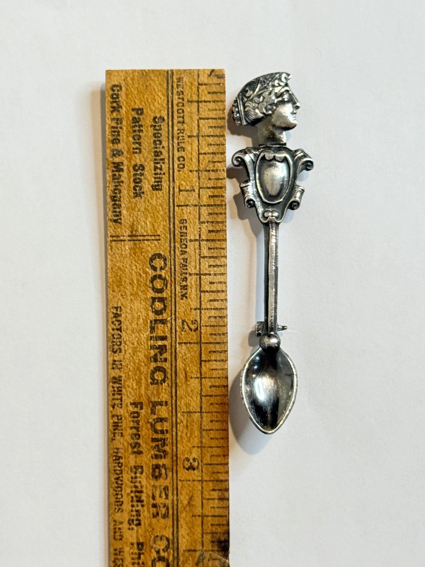 Vintage Sterling Silver Miniature Spoon Pin Caesar Greek Theme