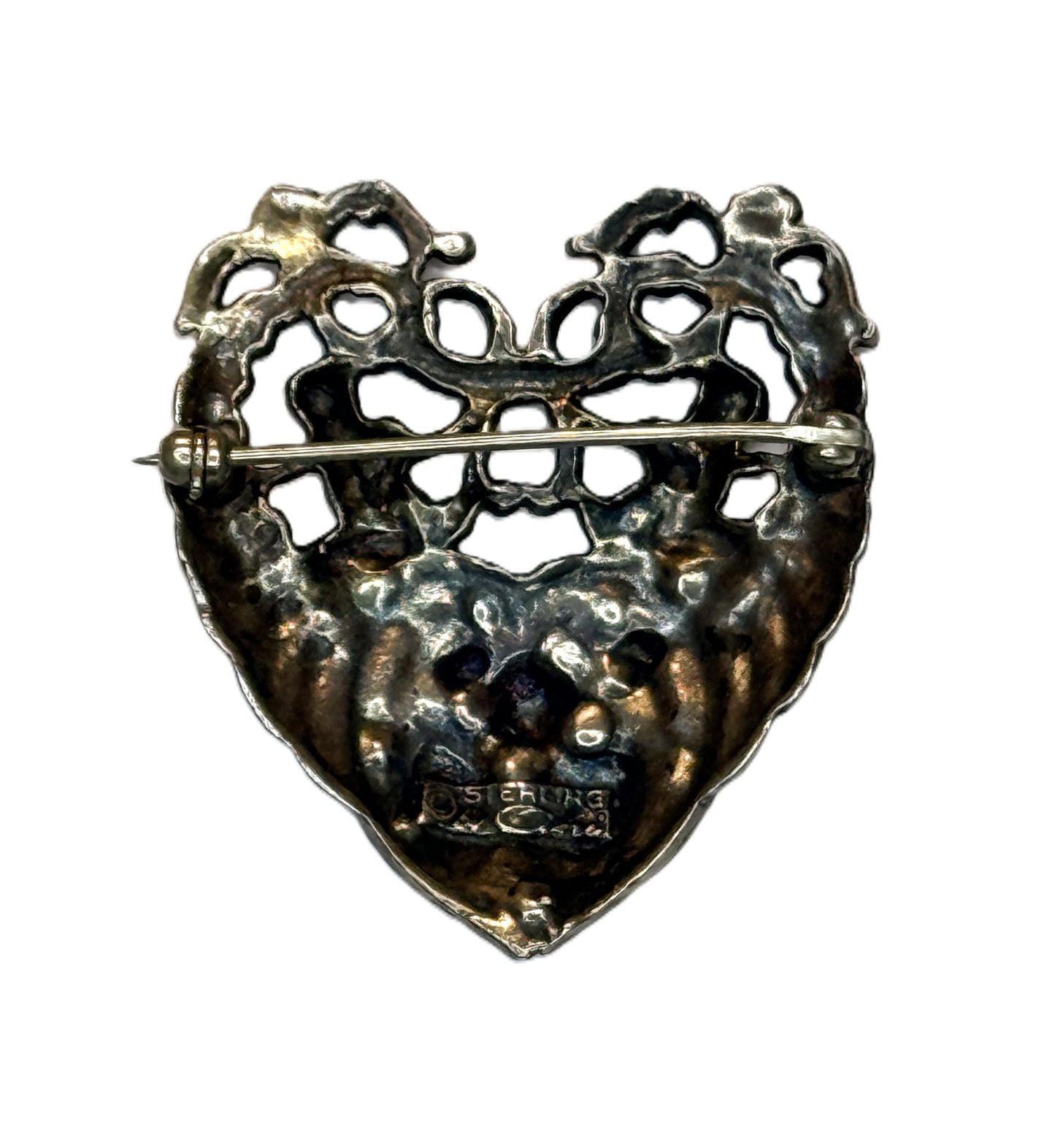 Vintage Sterling Silver Cini Gemini Zodiac Heart Pin Brooch