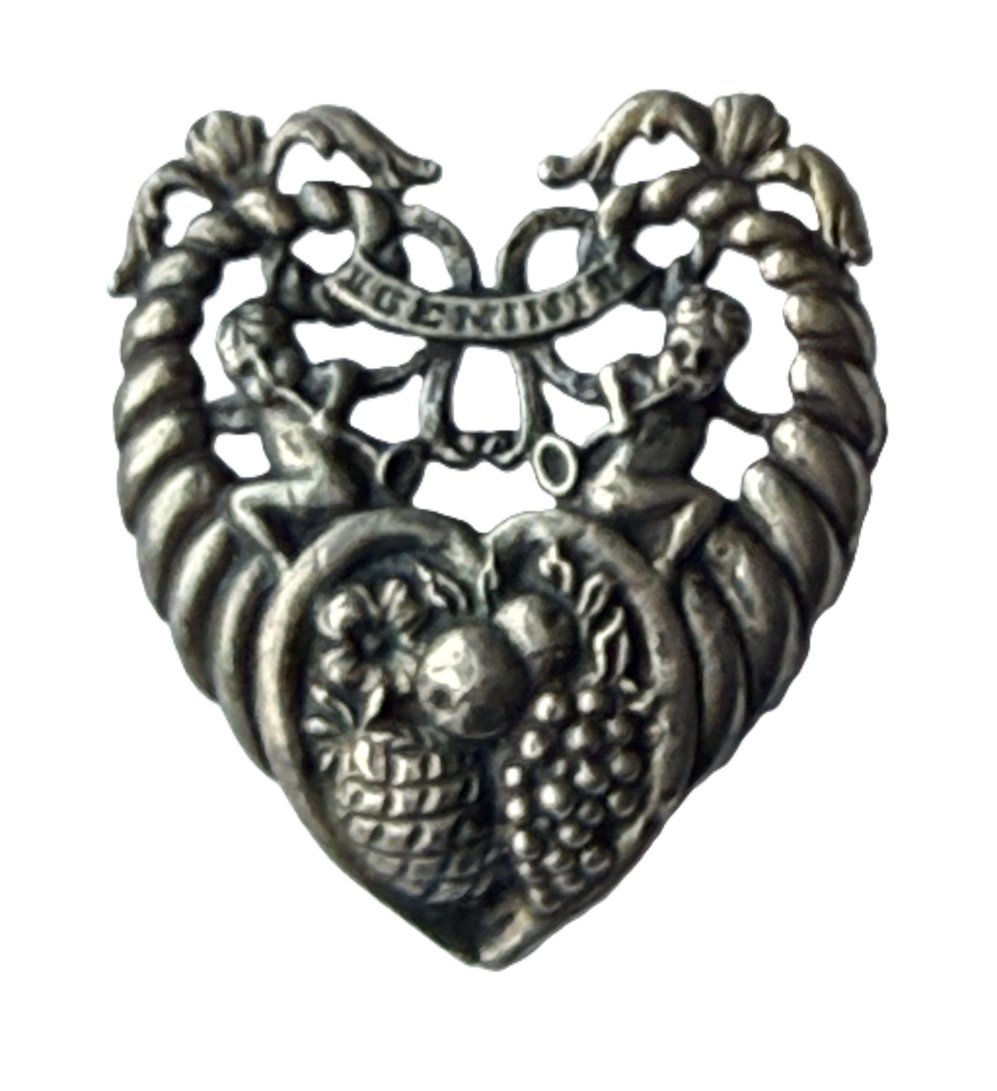 signed Cini Gemini Zodiac sterling silver heart pin