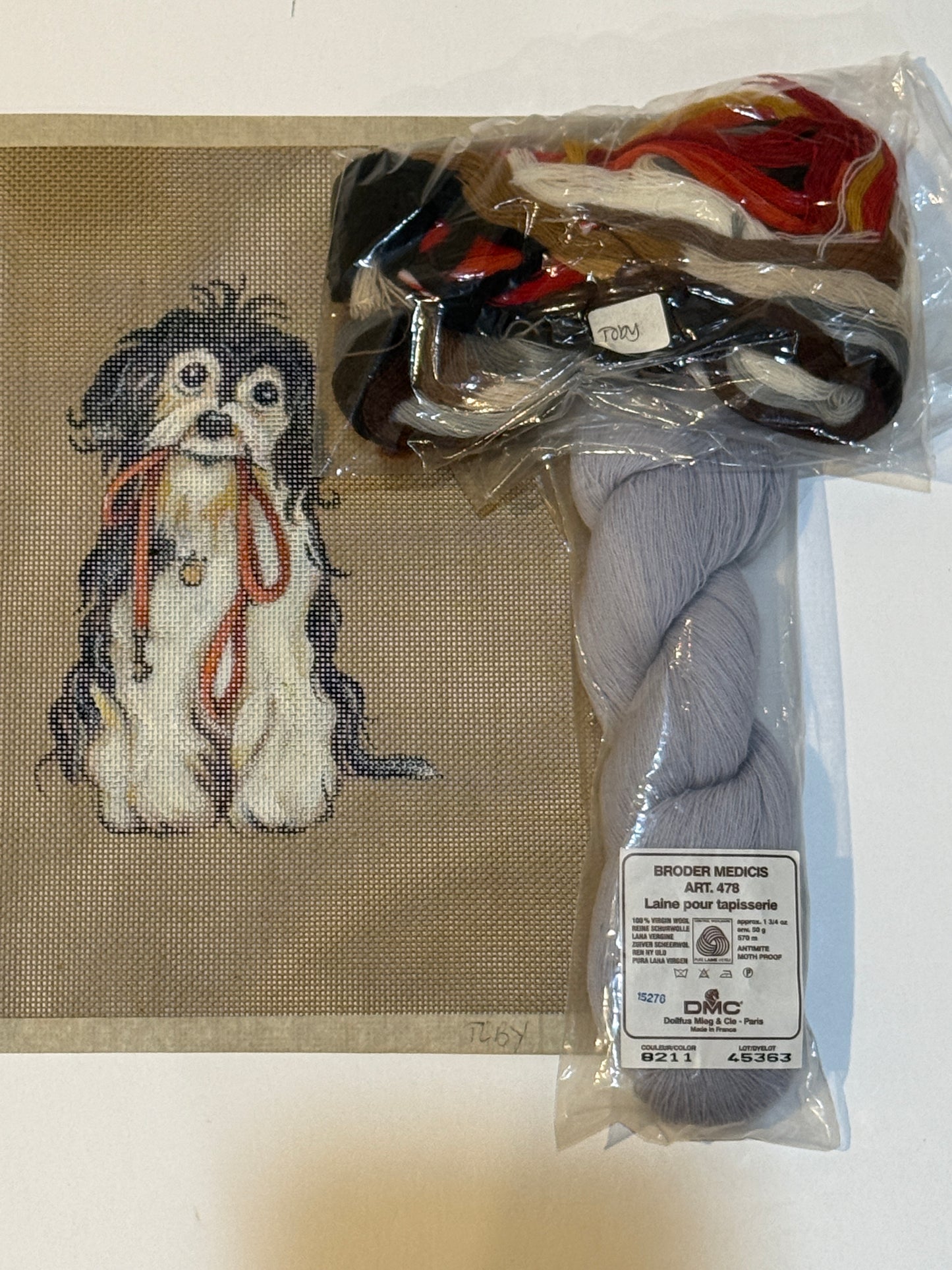 Hand-Painted DOG Needlepoint Canvas + Thread Kit Spaniel