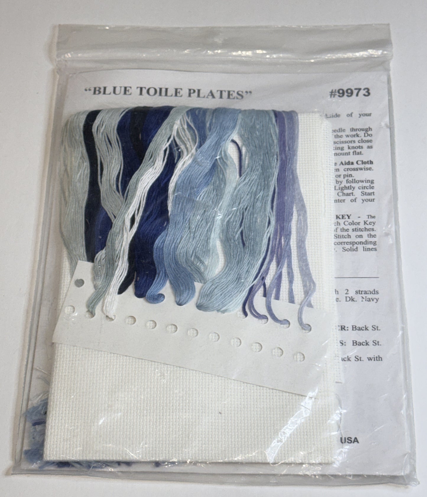 Blue Toile Plate Row Counted Cross Stitch Kit 9973 Vertical Design Works