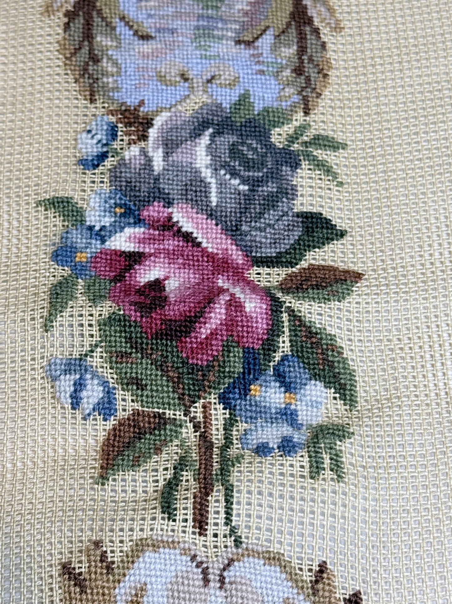 Petit Point Roses and Scenic Village Needlepoint Bell Pull Pre-worked