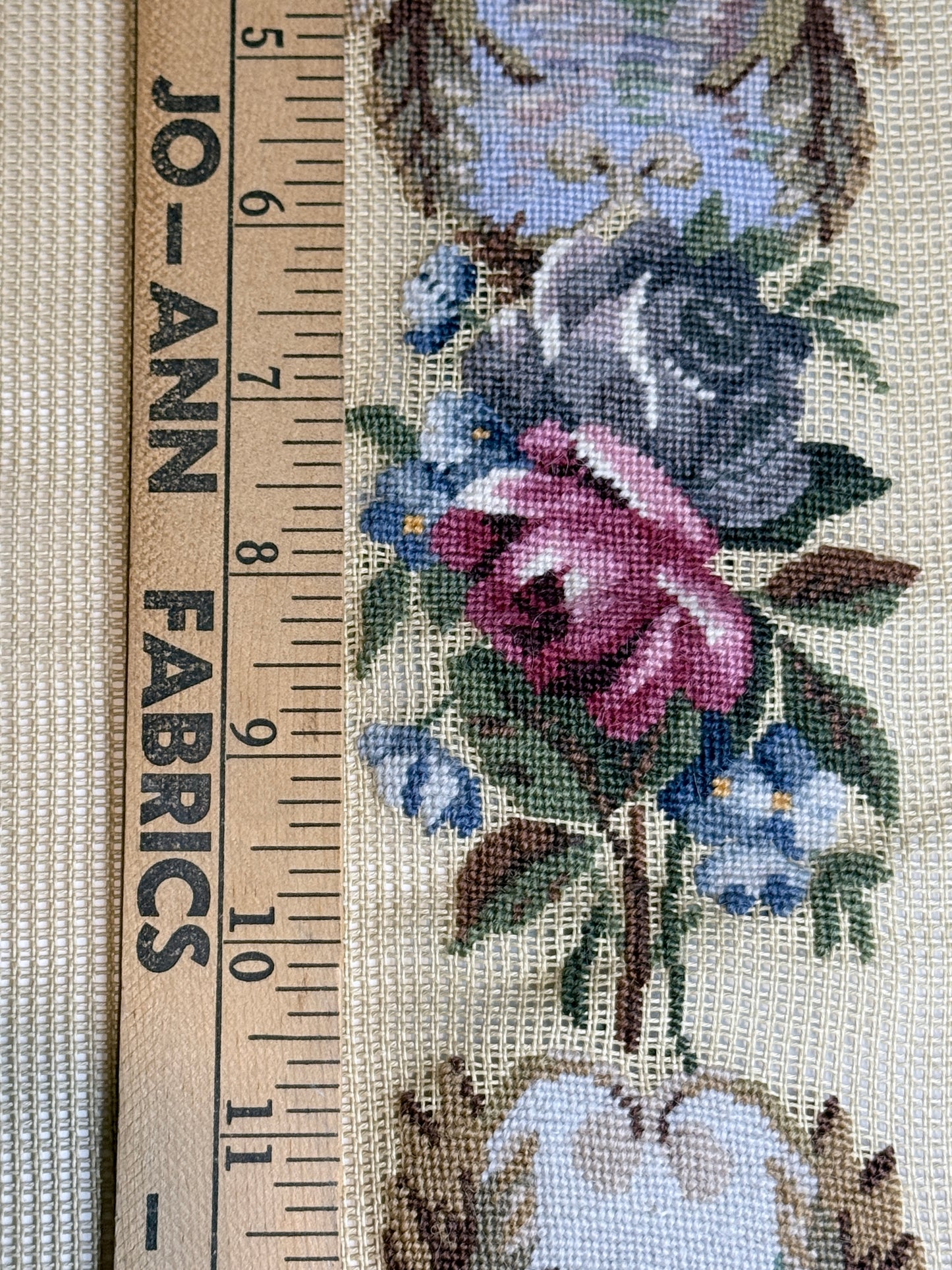 Petit Point Roses and Scenic Village Needlepoint Bell Pull Pre-worked