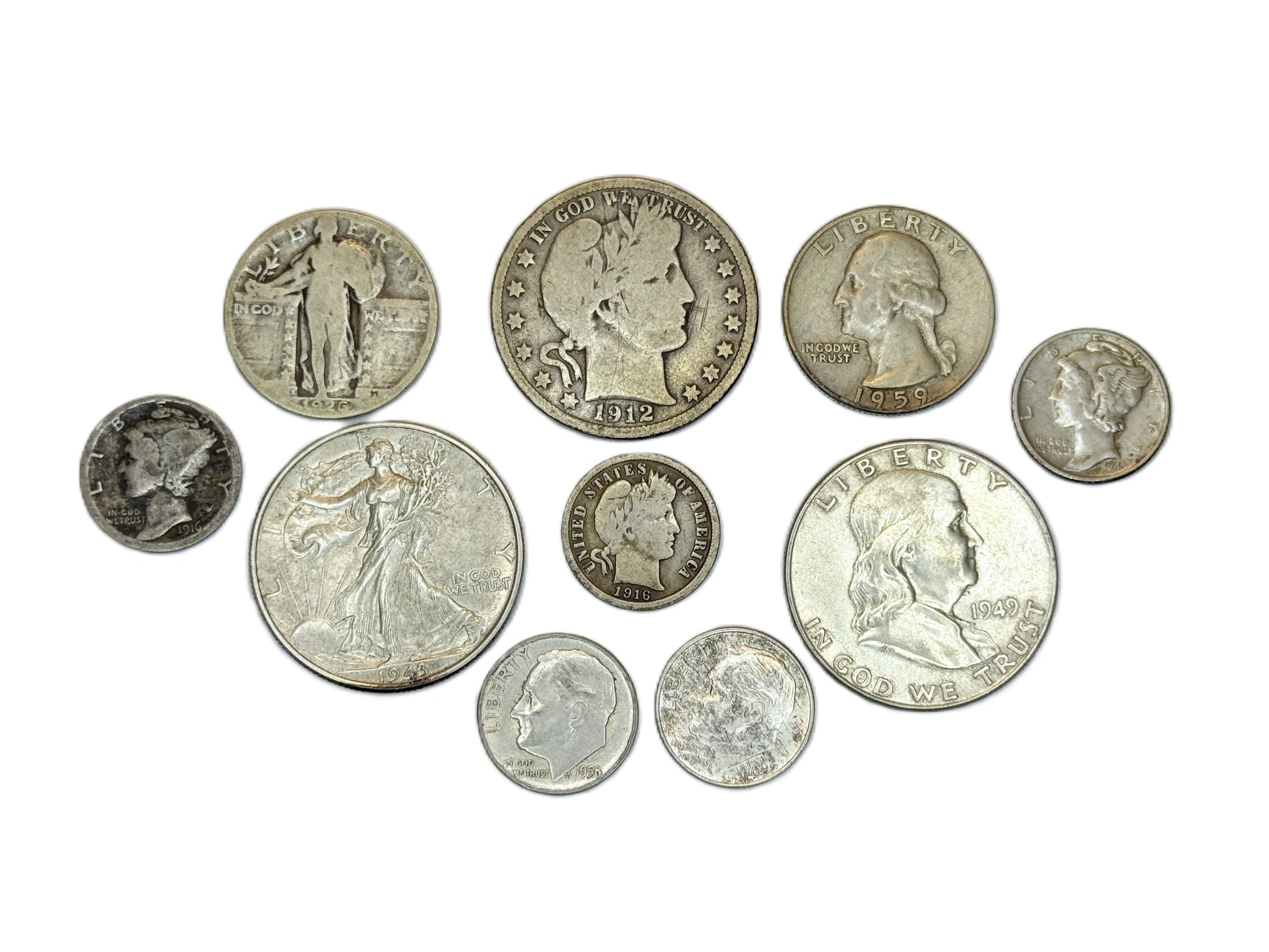 Collection of junk silver coins US 90% silver coins lot $2.50 face value