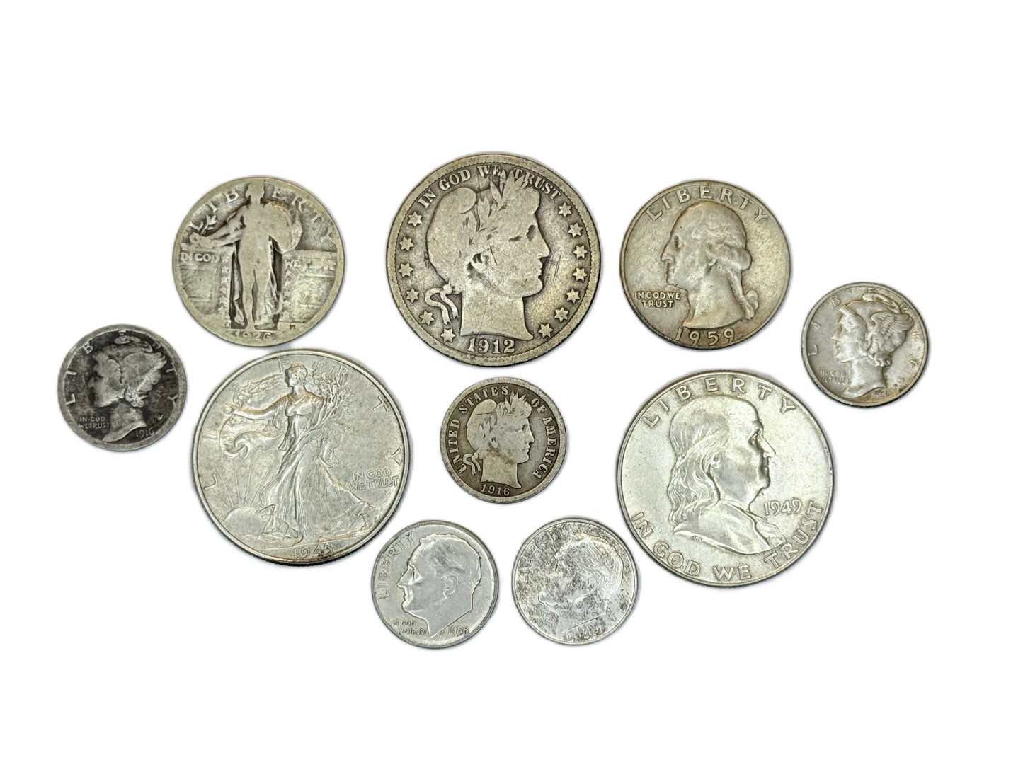 Collection of junk silver coins US 90% silver coins lot $2.50 face value
