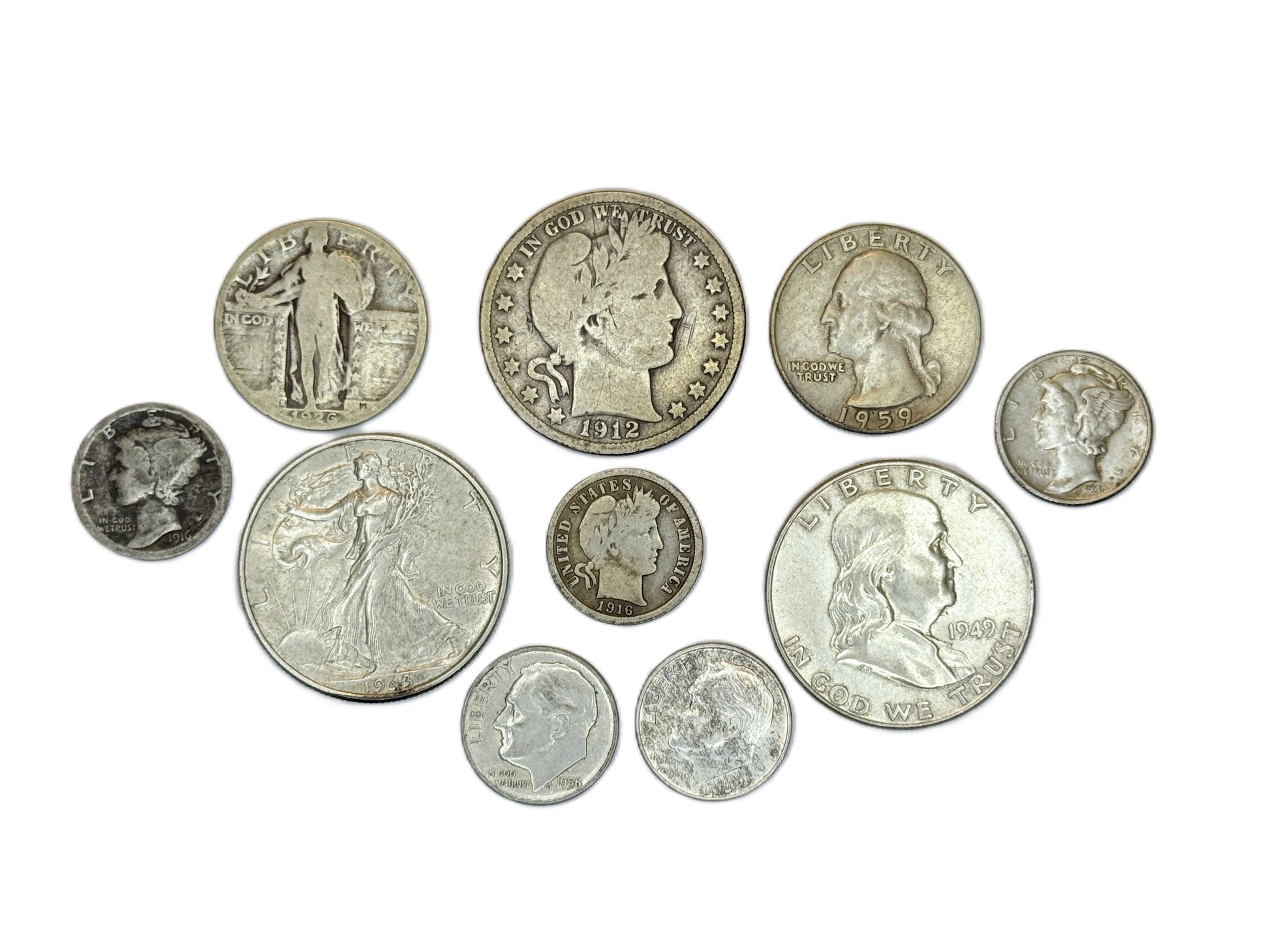 Collection of junk silver coins US 90% silver coins lot $2.50 face value