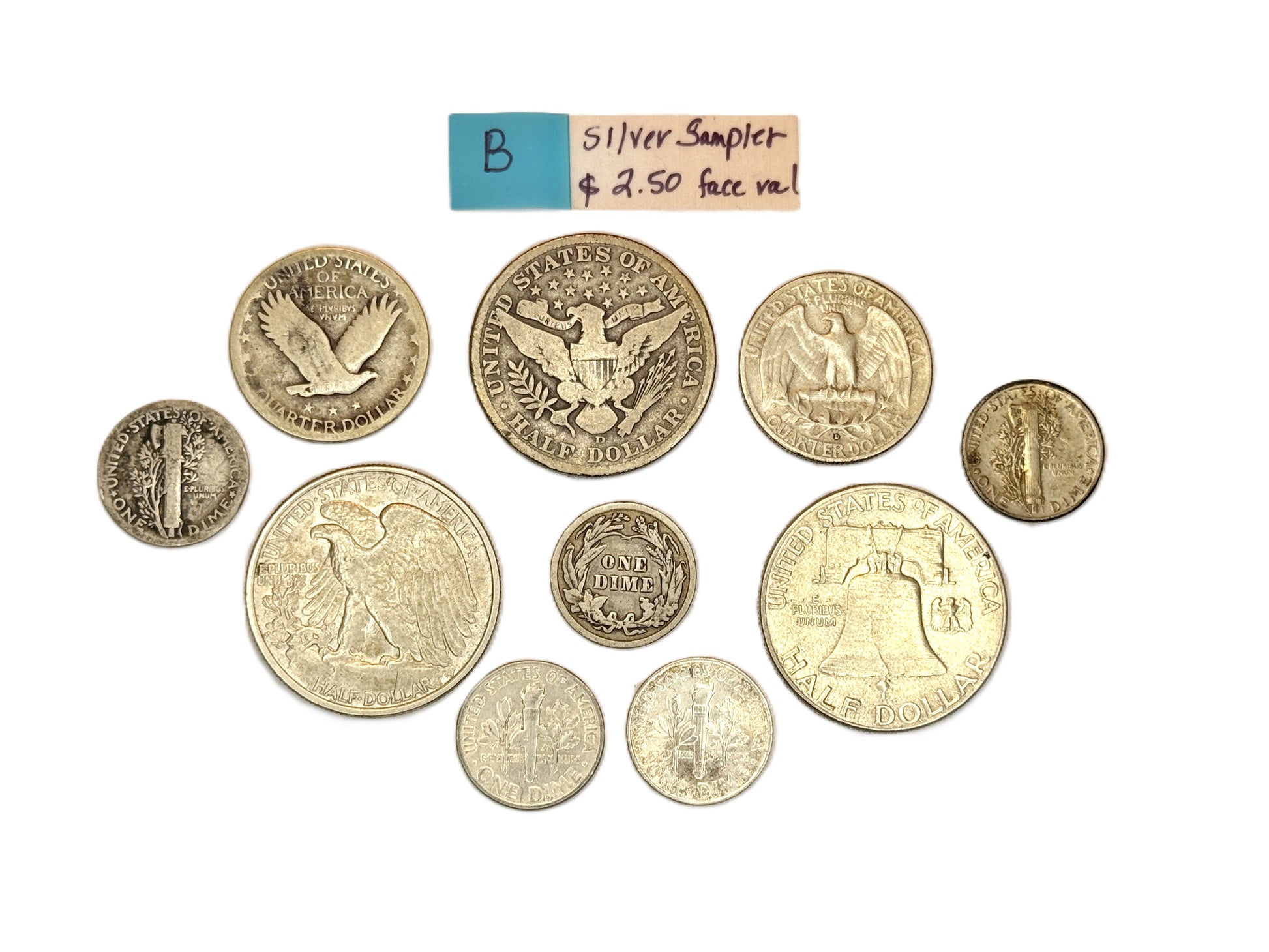 Collection of junk silver coins US 90% silver coins lot $2.50 face value