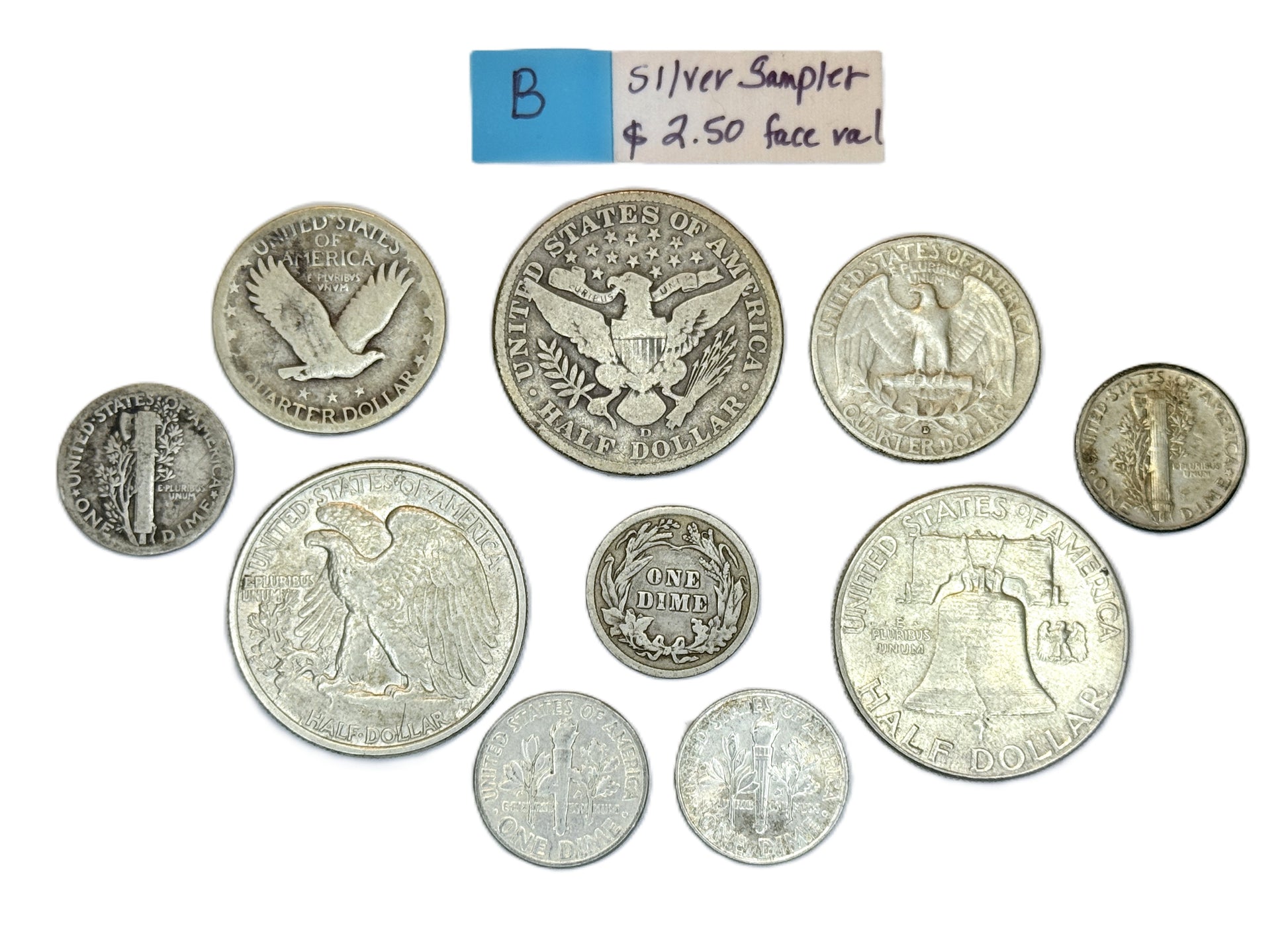 Collection of junk silver coins US 90% silver coins lot $2.50 face value