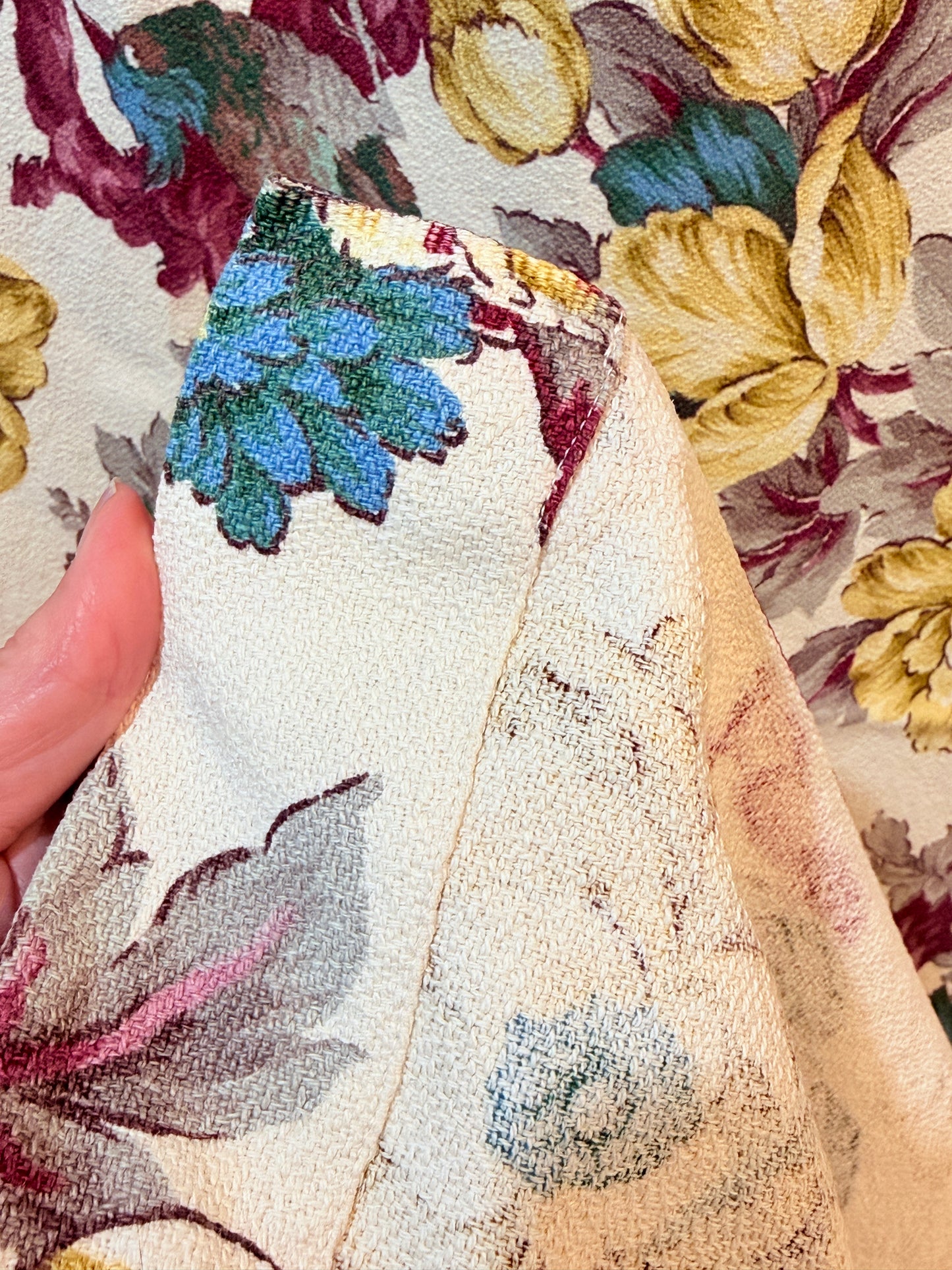 Vintage 1940s Bark Cloth Fabric Tropical Birds and Flowers 84 x 46