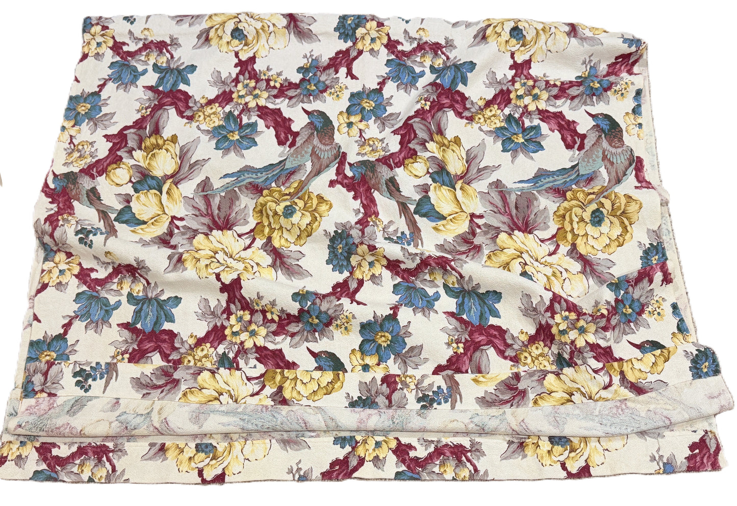 Bark Cloth Vintage 1940s Drapery Fabric Panel Tropical Birds and Flowers 82 x 47
