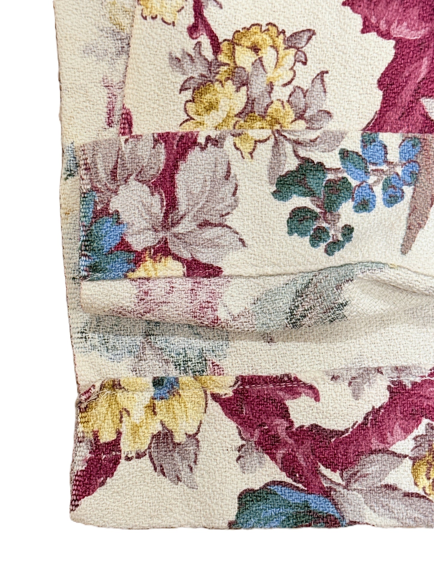 Bark Cloth Vintage 1940s Drapery Fabric Panel Tropical Birds and Flowers 82 x 47
