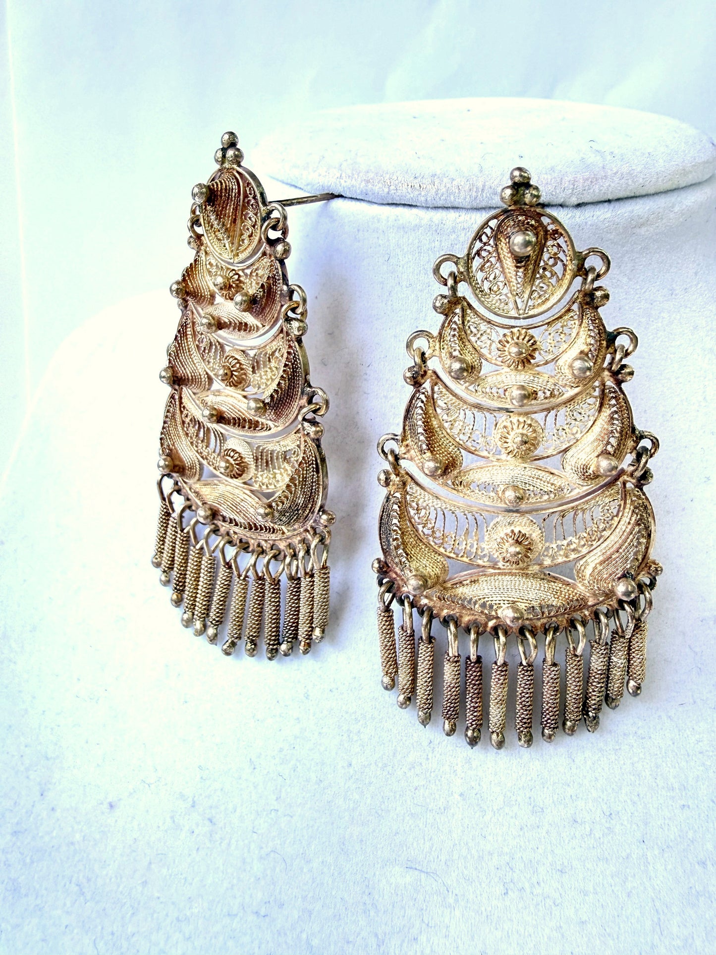 Vintage Artisan Filigree Tiered Sterling Silver Earrings Peru Chandelier Dangles 2.5" Long for Pierced Ears (Copy)