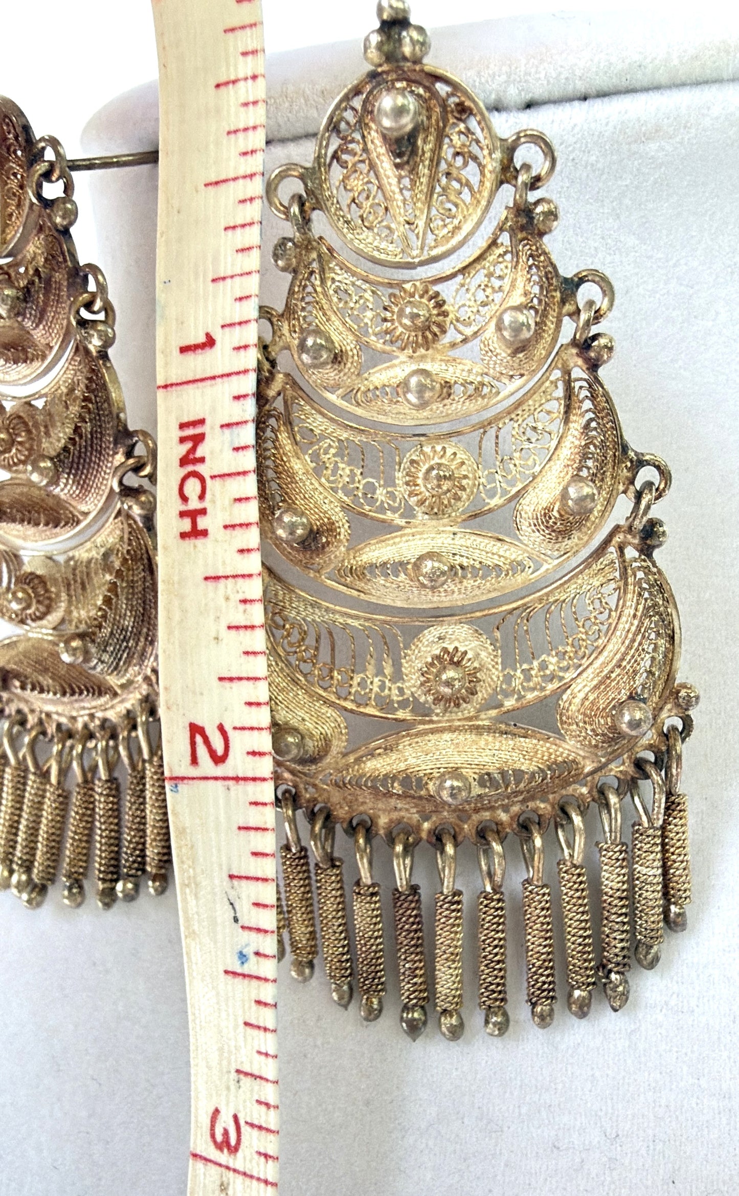 Vintage Artisan Filigree Tiered Sterling Silver Earrings Peru Chandelier Dangles 2.5" Long for Pierced Ears (Copy)