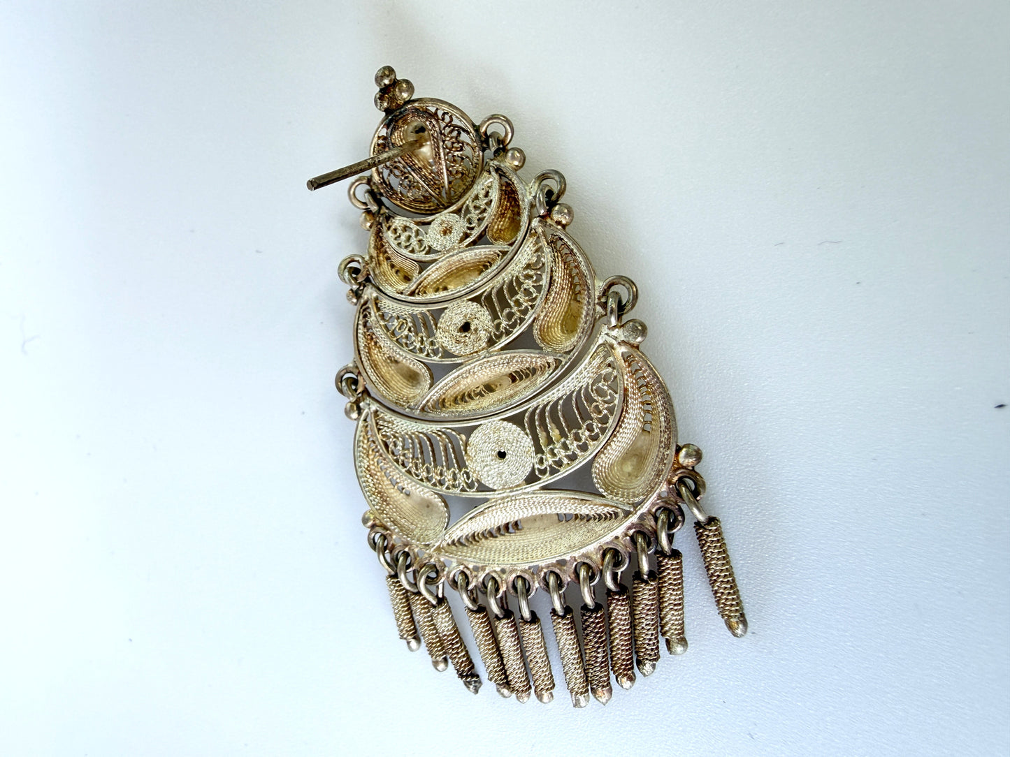 Vintage Artisan Filigree Tiered Sterling Silver Earrings Peru Chandelier Dangles 2.5" Long for Pierced Ears (Copy)